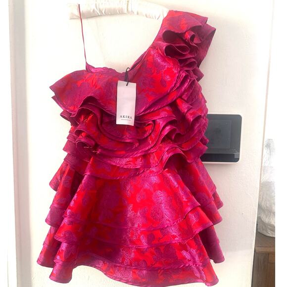 SHE IS BEAUTY BROCADE RUFFLE MINI DRESS out of stock item cocktail SzS NWT - Picture 8 of 12